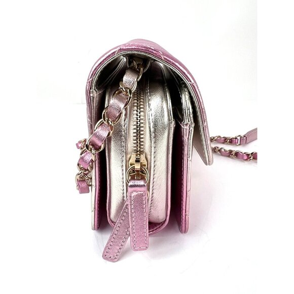 Chanel Metallic Lambskin Like a Wallet Flap Golden Pink Crossbody Bag - Picture 14 of 16